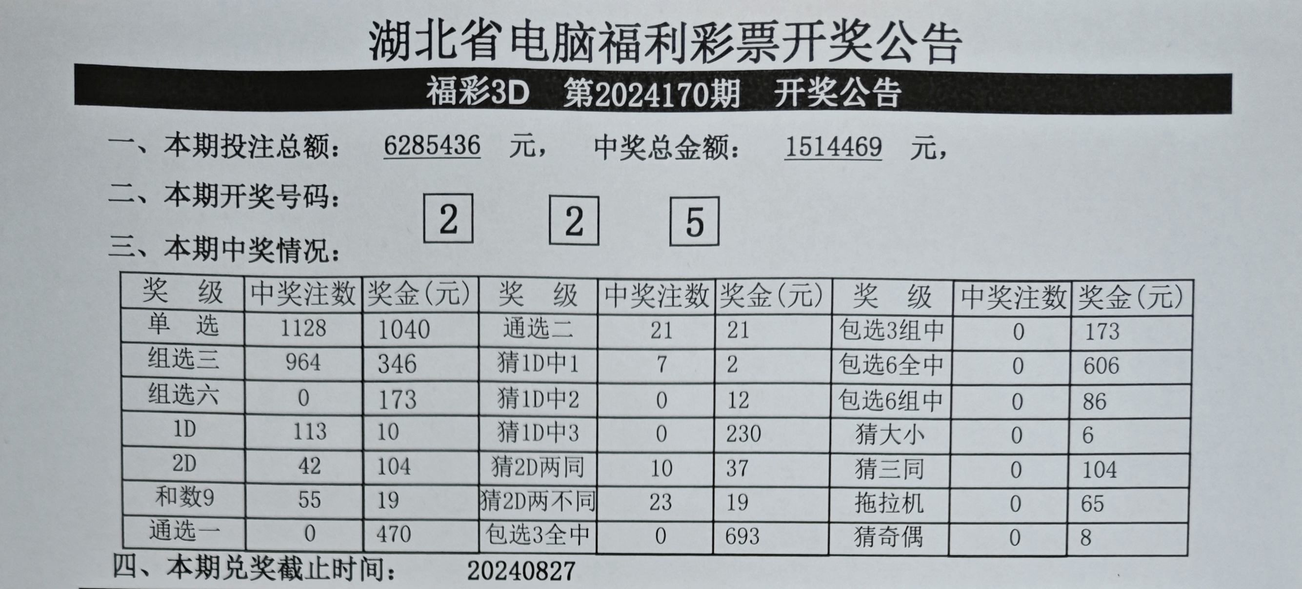 开奖公告